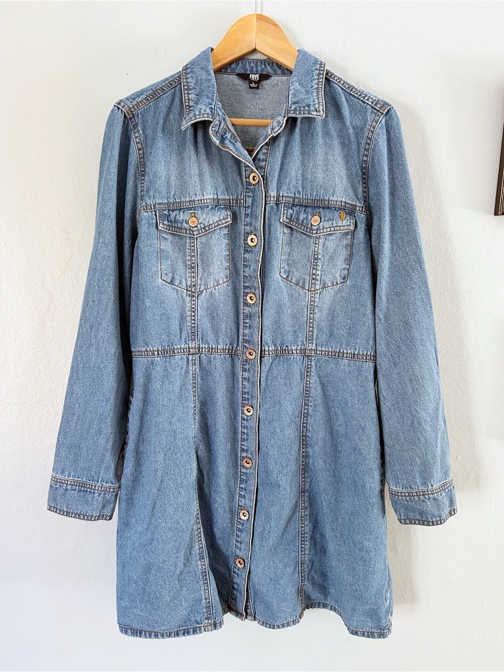 Frye • button up denim jean dress large